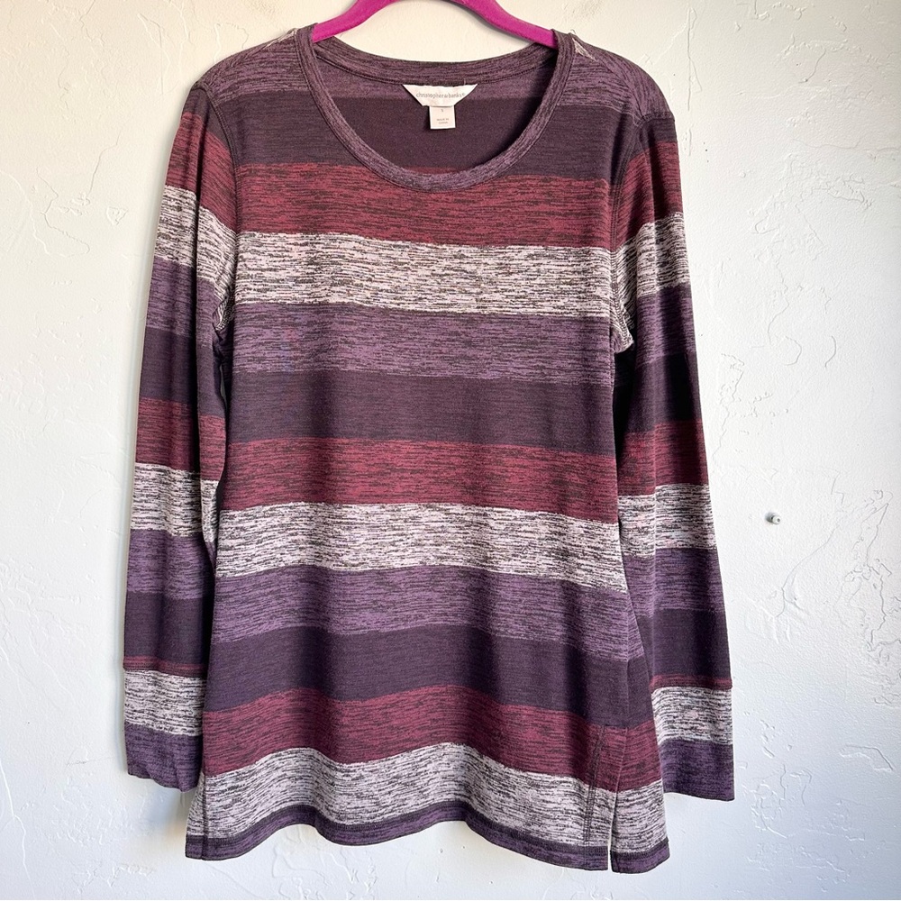 Christopher & Banks Striped Long Sleeve Purple Grey Space Dye Tunic Tee Small